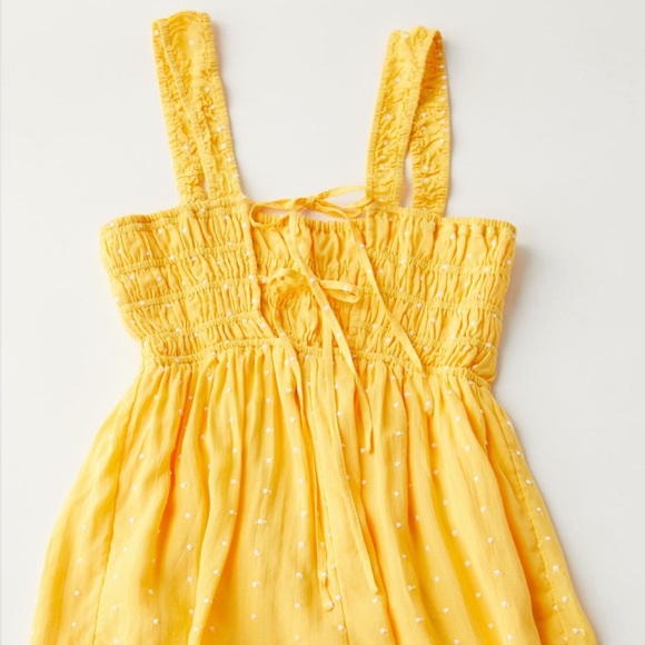 Urban Outfitters Cleo Embroidered Tie-Back Romper Size S In Yellow - Picture 3 of 11